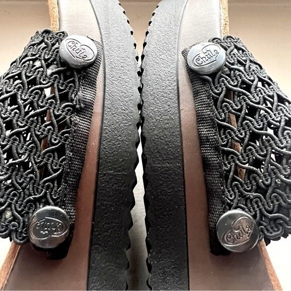 Chula Black Mesh Slide Sandals w/ Wedge Heels & Interchangeable Strap Size 9 - Picture 5 of 15